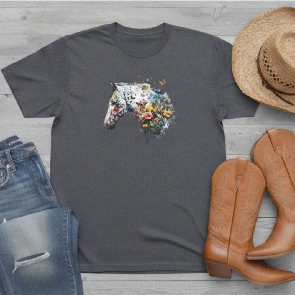 Floral Horse Graphic Tee • Boho Western Cowgirl Shirt • Colorful Nature Print